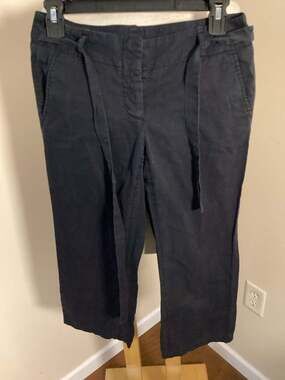 Theory Dark Navy Cotton Tie-Waist Crop Wide Leg Cargo Pants Size 00